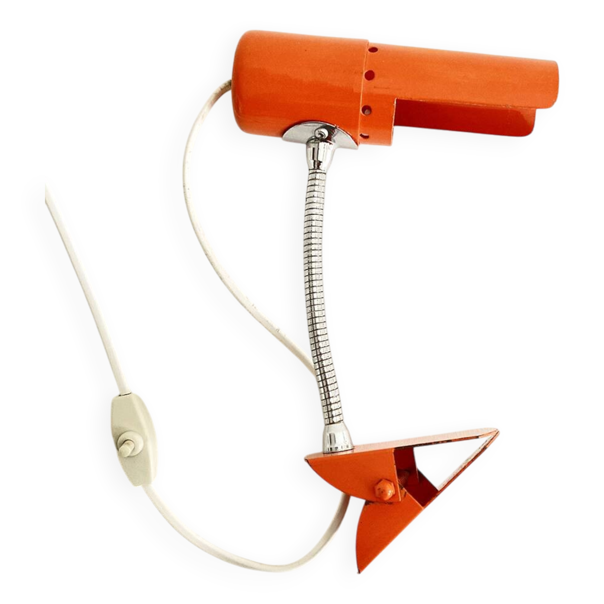 Delmas orange flexible clamp lamp, 1970s