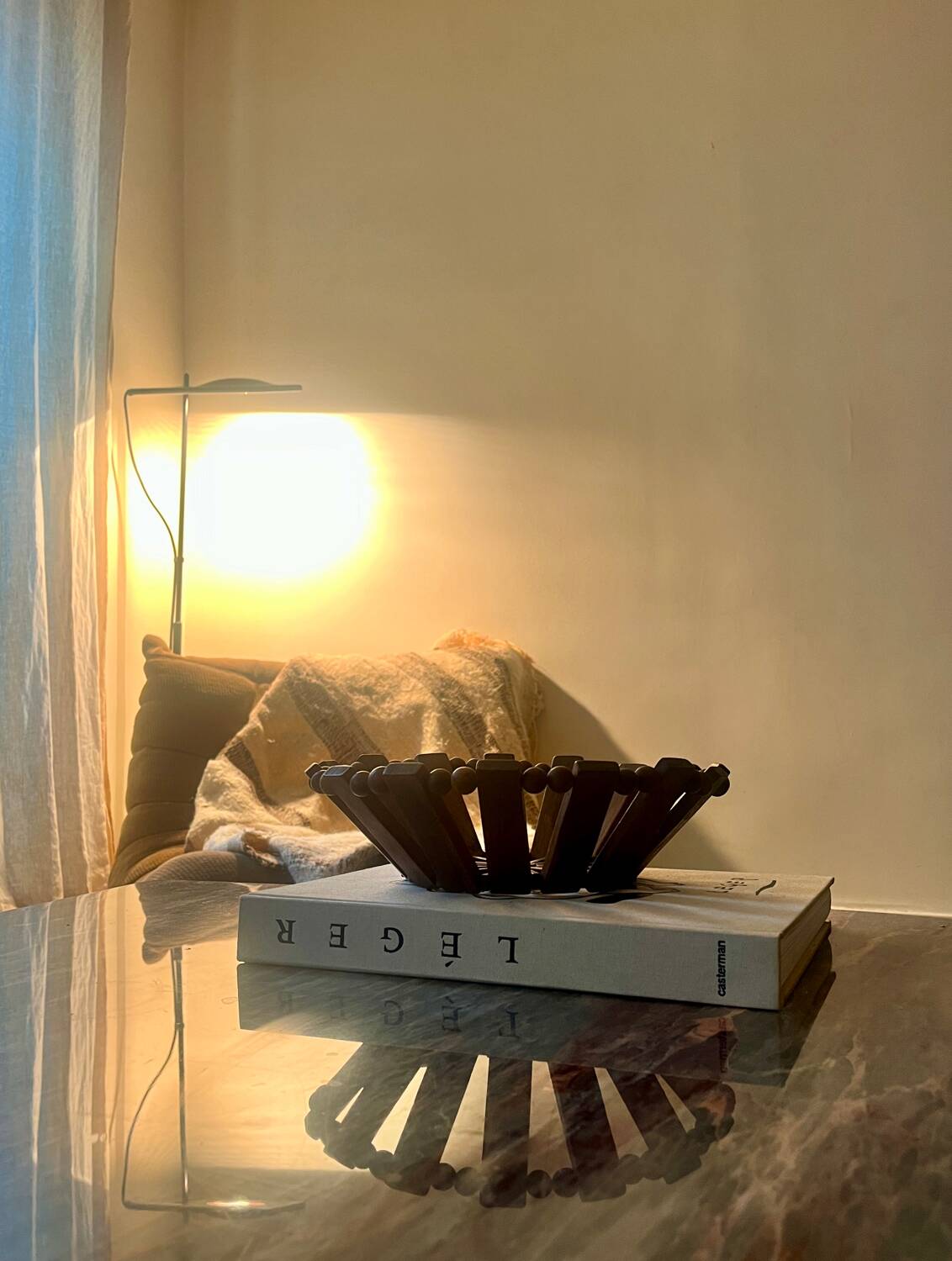 Geometric olive wood basket, France 1970