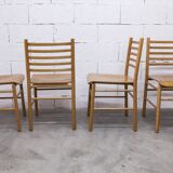 Danish ensemble transformable table 114 cm / 154 + 4 modernist chairs from the 1970s