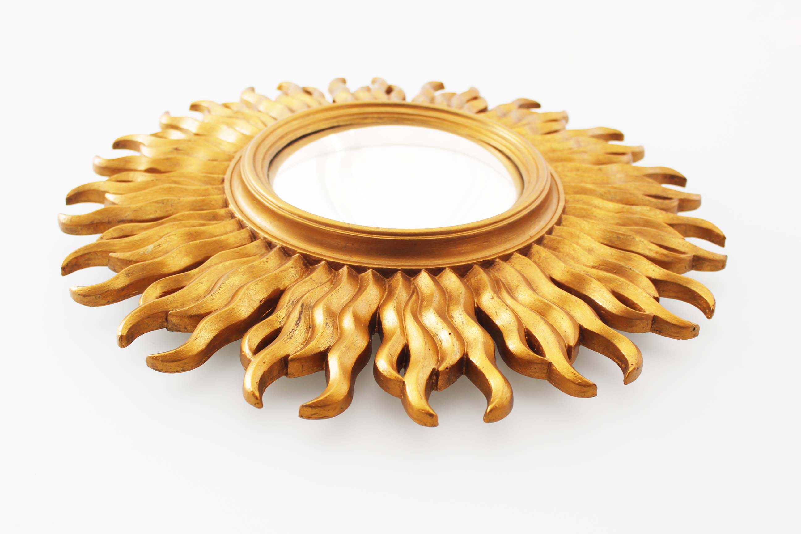 Vintage 1970's gilt sunburst mirror - vintage gilt sunburst convex mirror