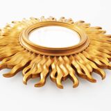 Vintage 1970's gilt sunburst mirror - vintage gilt sunburst convex mirror