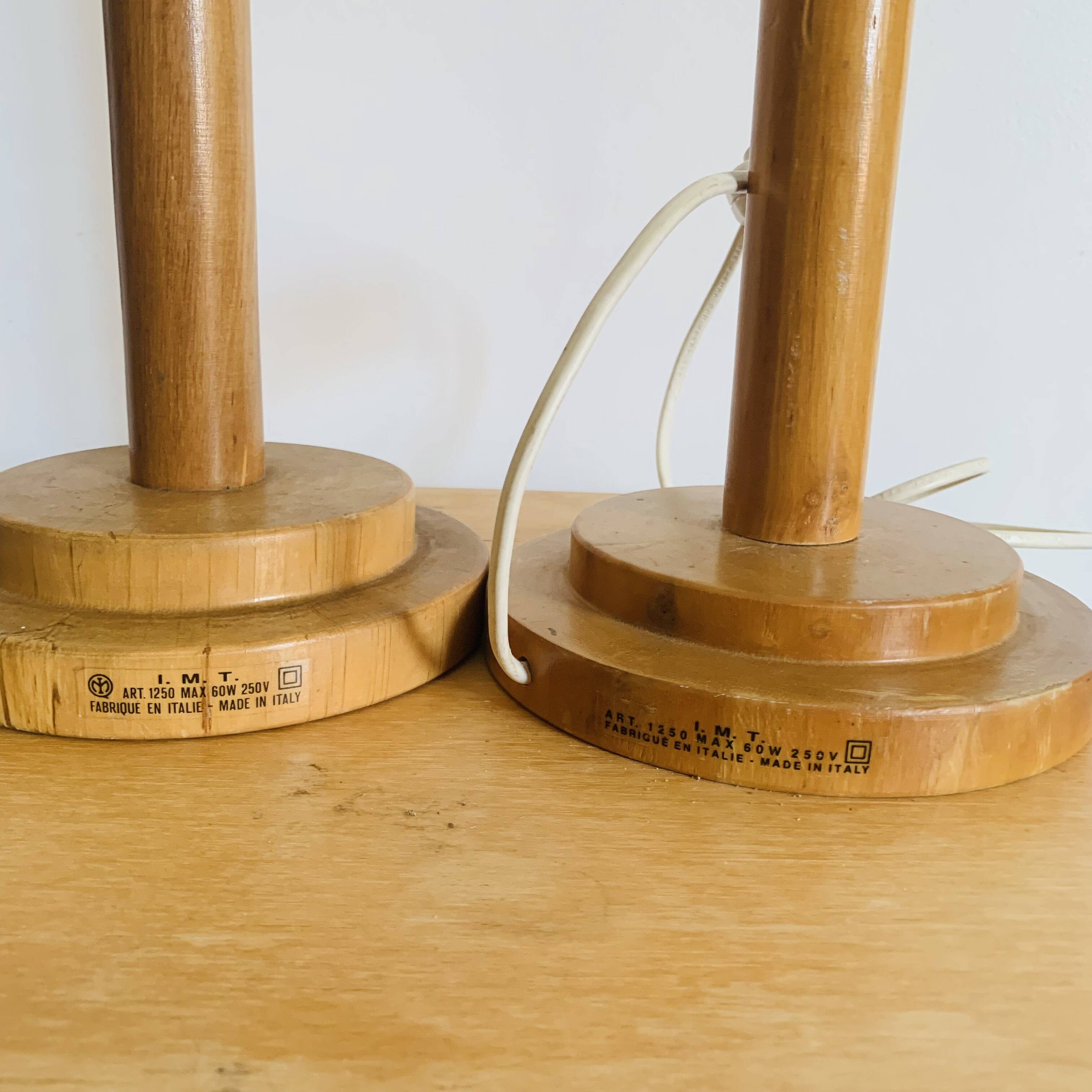 Pair of vintage I.M.T. wooden lamps from the 70s/80s.