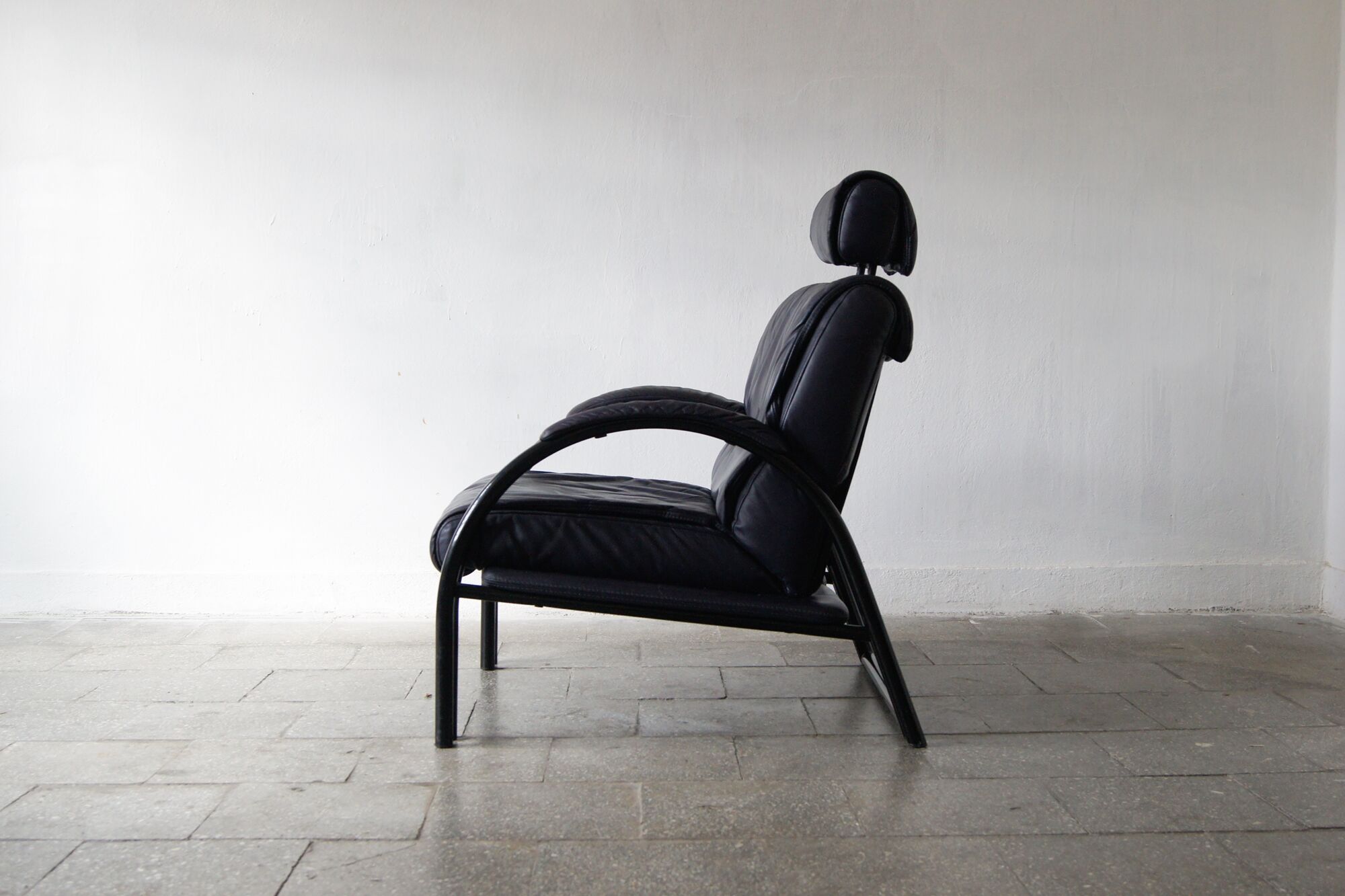 Vintage postmodern leather Italian Memphis lounge armchair