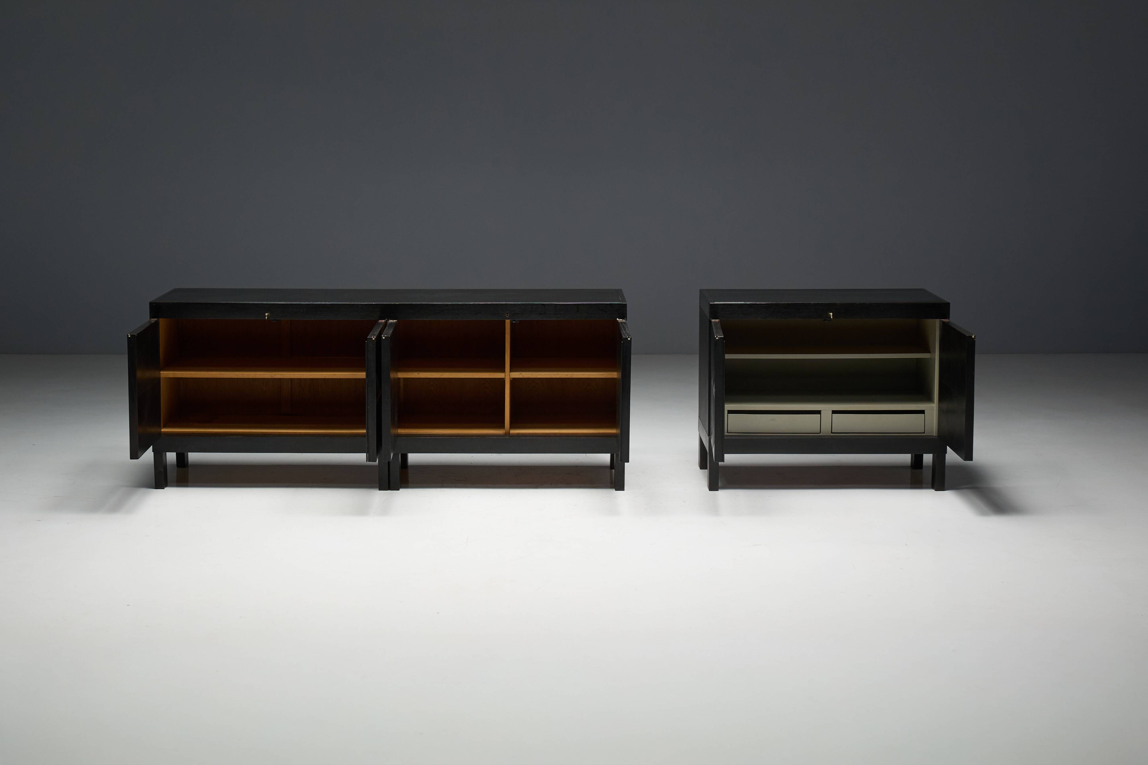 Brutalist De Coene Cabinet in Stained Oak, Belgium, 1970s