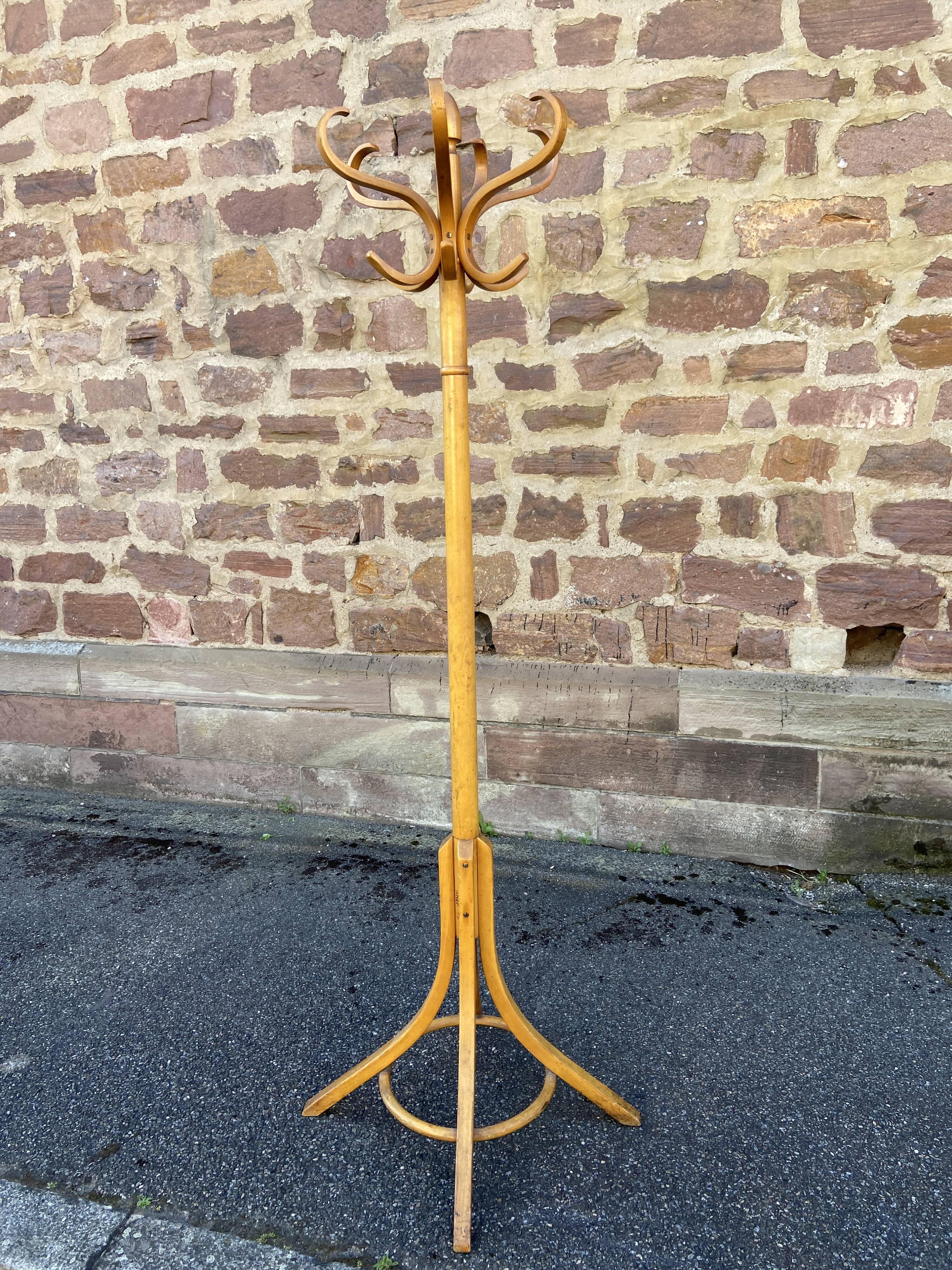 Antique French Art Deco Parrot Coat Rack Curved Wood Baumann
