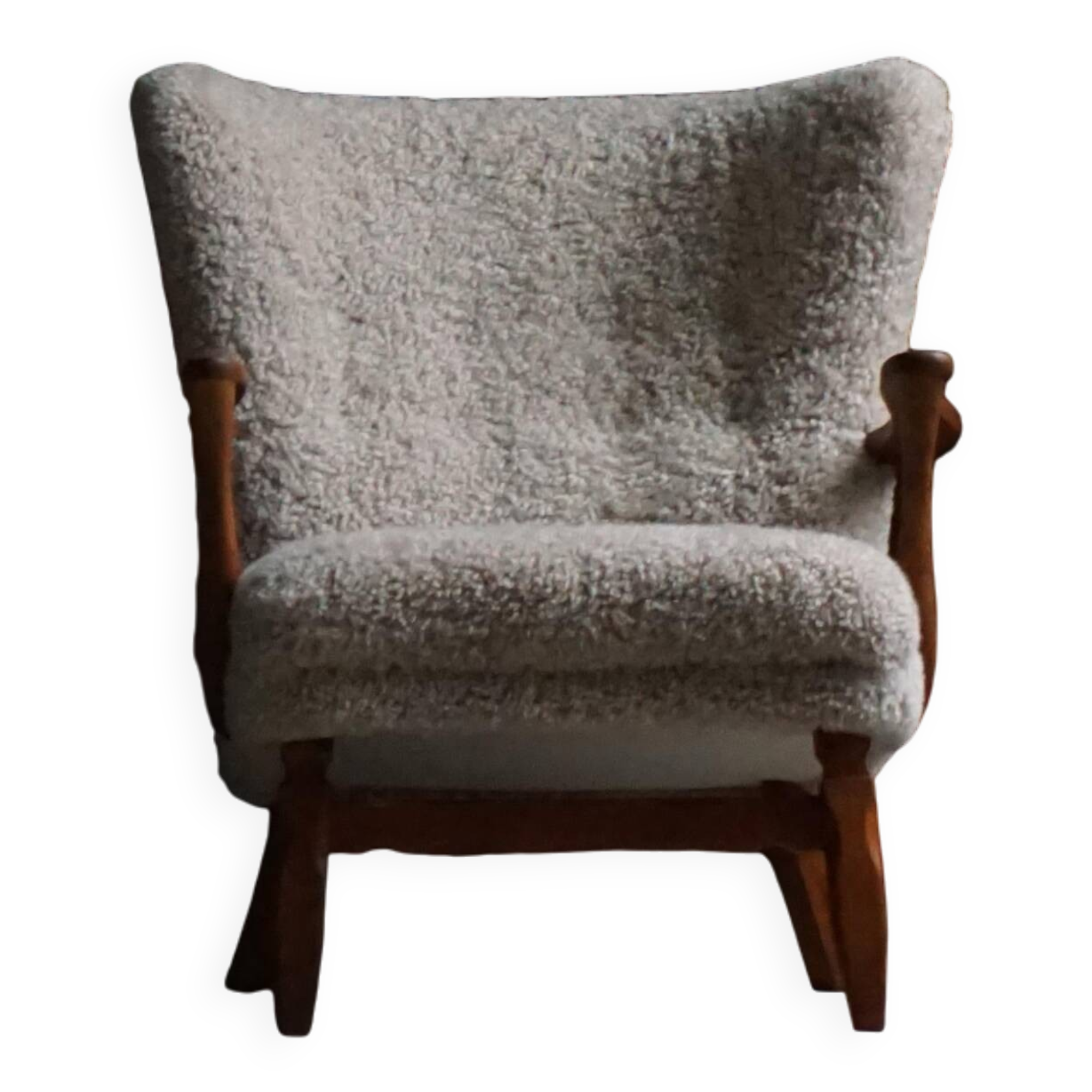 Viggo Boesen, Lounge Chair in Oak and Sheepskin Shearling, Modern Danish, 1950s