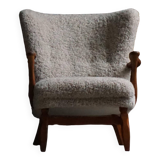 Viggo Boesen, Lounge Chair in Oak and Sheepskin Shearling, Modern Danish, 1950s