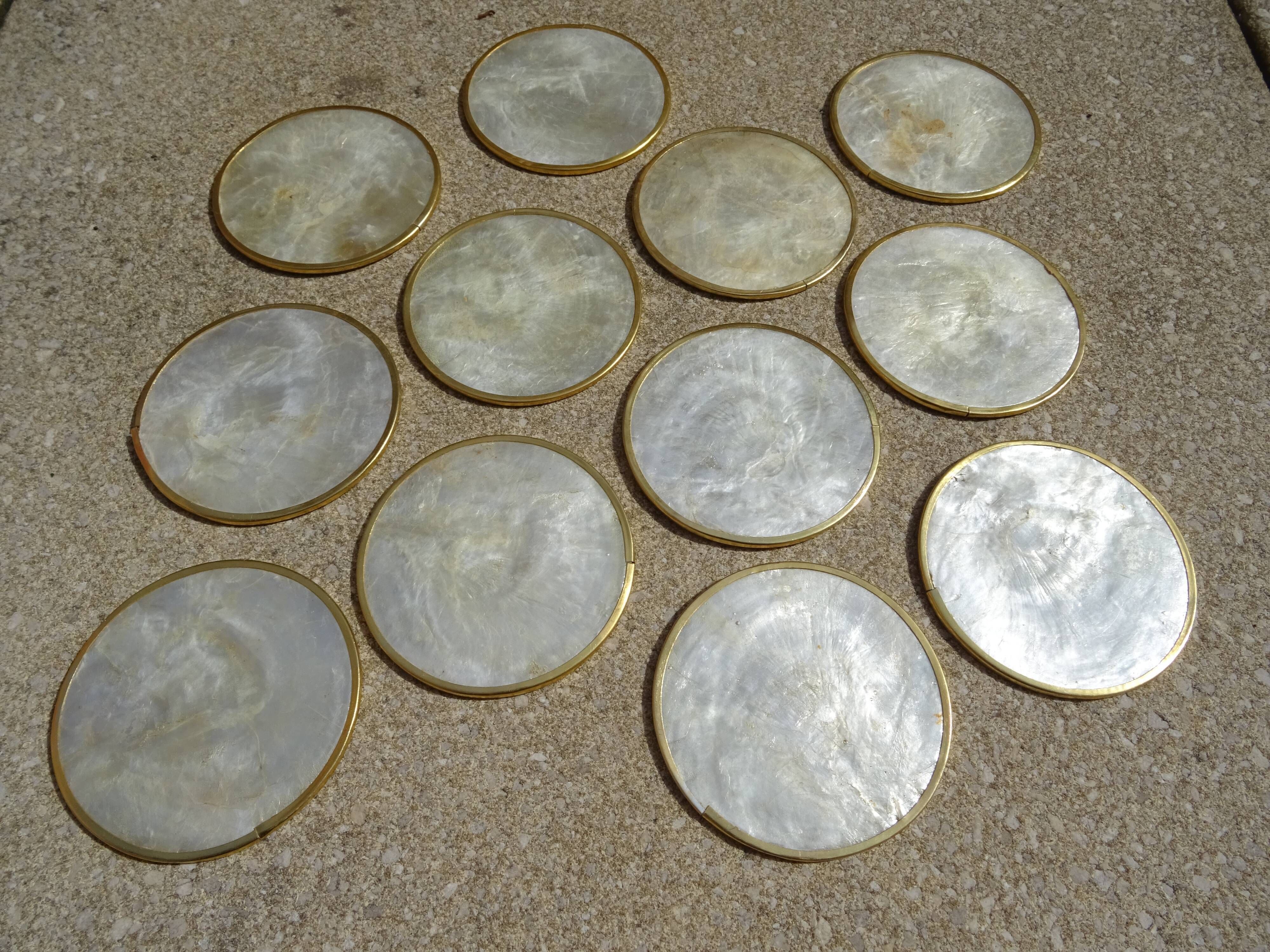 Series of 12 vintage mother-of-pearl coasters