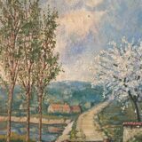 Paysage de campagne signé de 1945