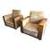 Pair of modernist Art Deco armchairs in alcantara and walnut, 1930