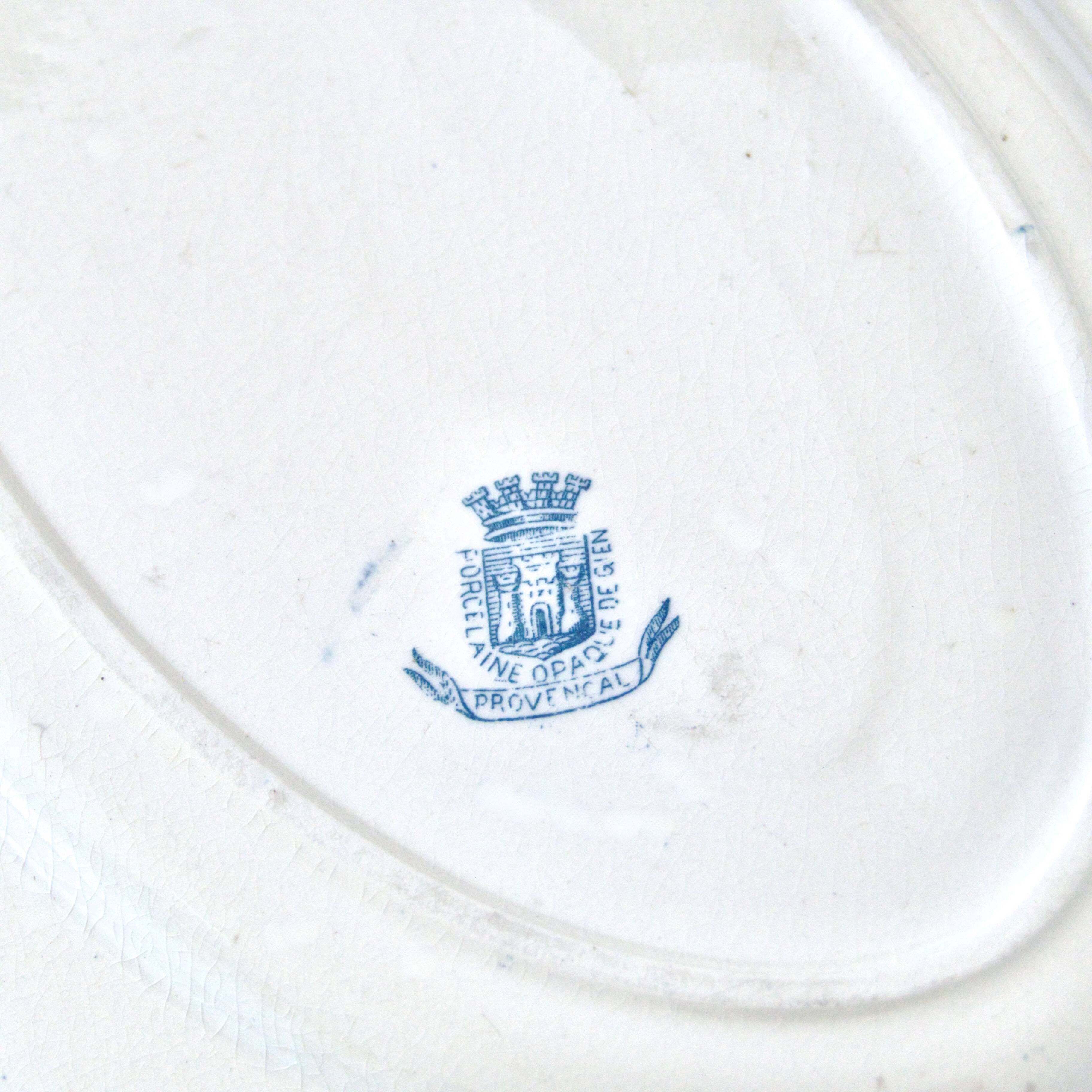 Oval dish 19th century Gien iron earth "Provençal" birds swallows