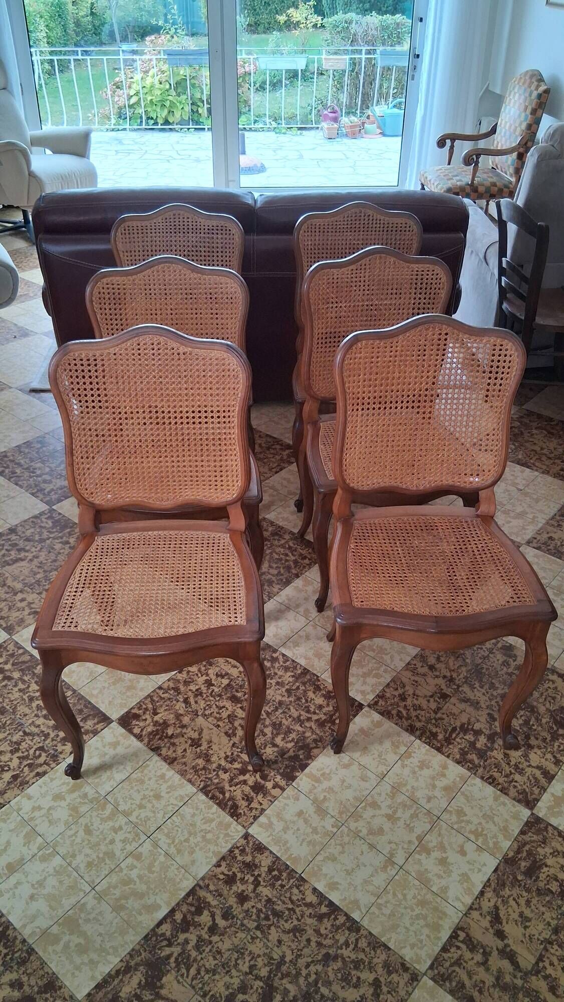 Wooden chairs with caning in Louis XV style