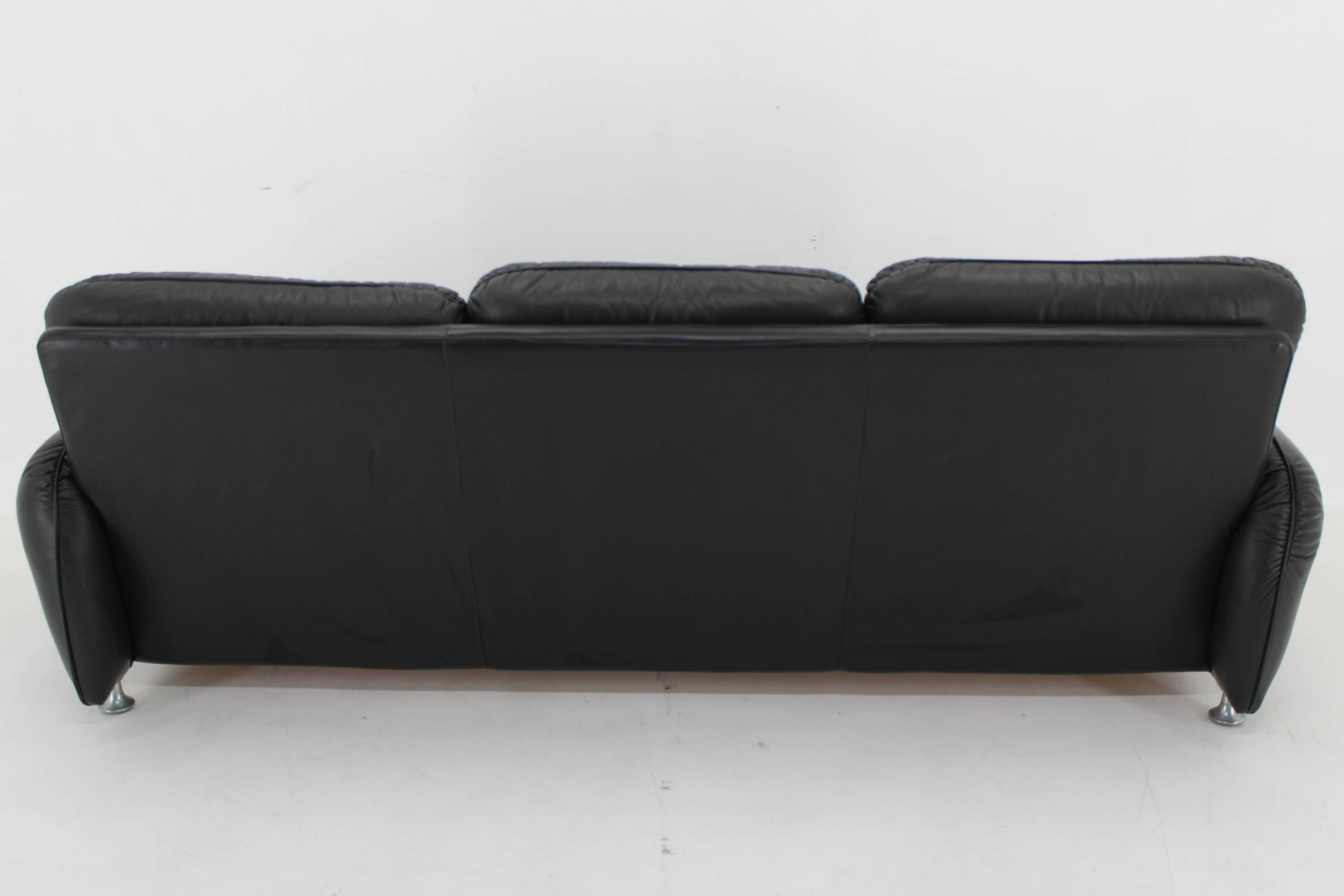 1970s 3-Seater Sofa in Black Leather,Italy