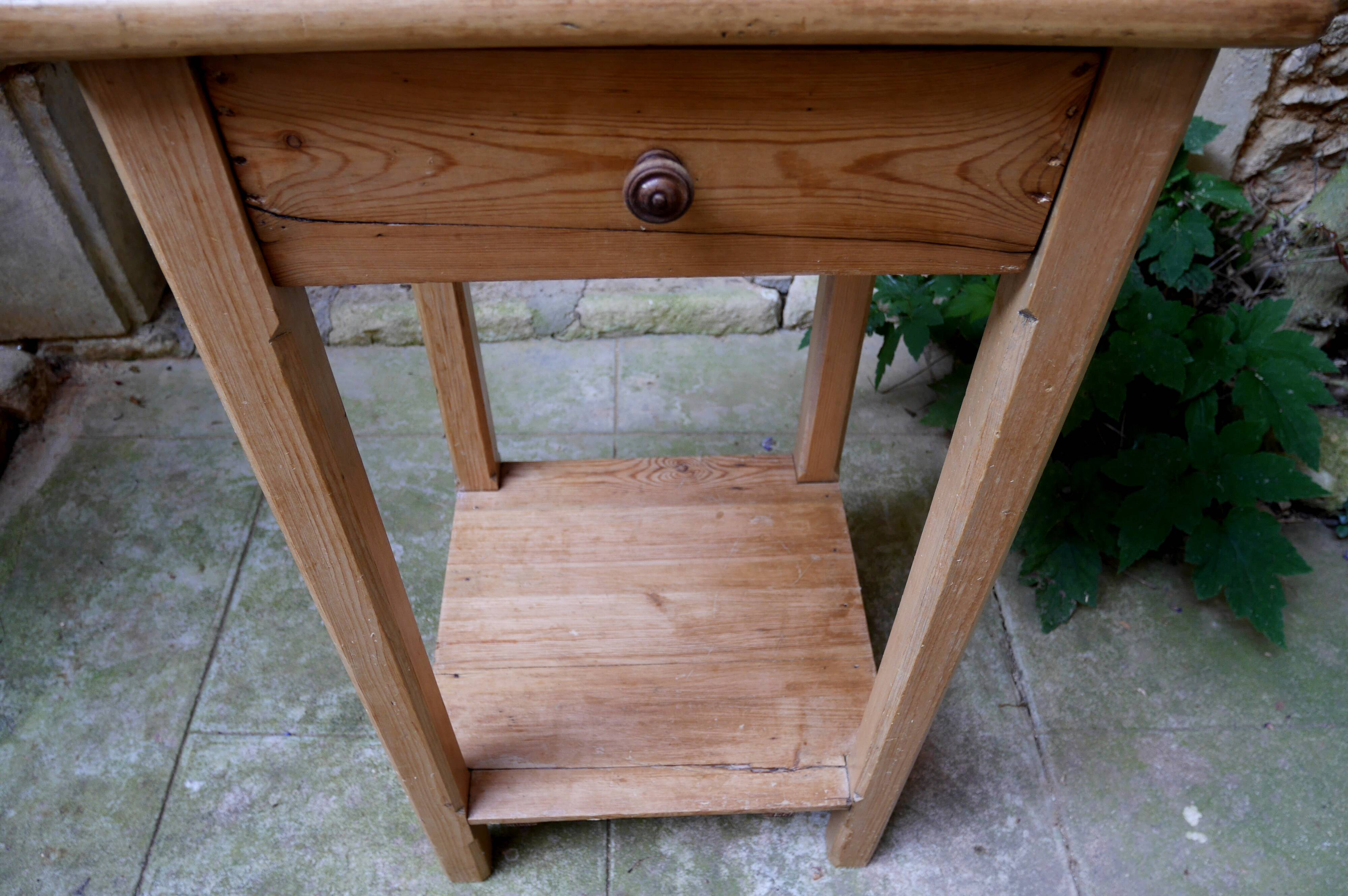 antique tall fir wood side table, a piece of workshop furniture