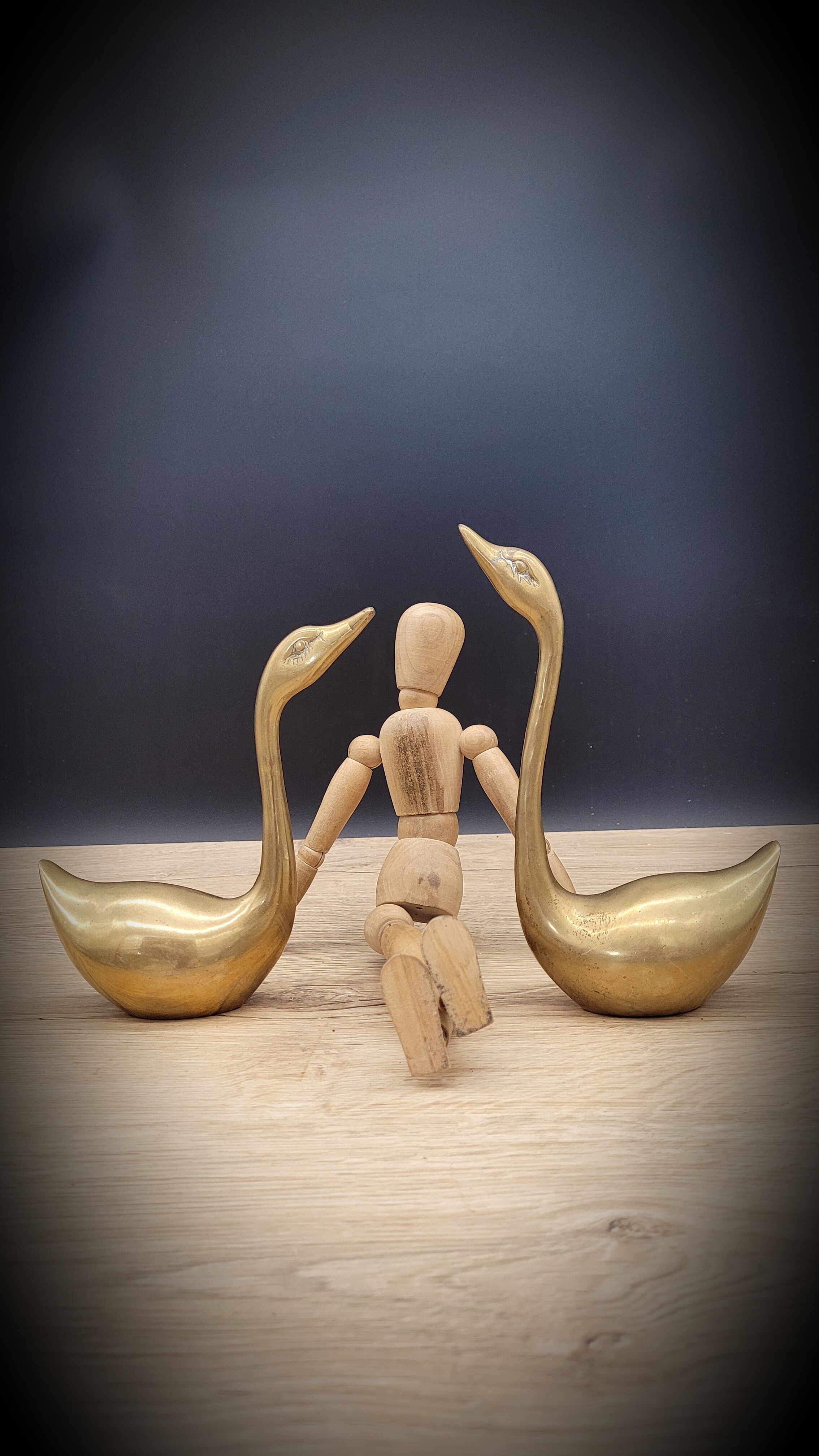 Duo of brass swans