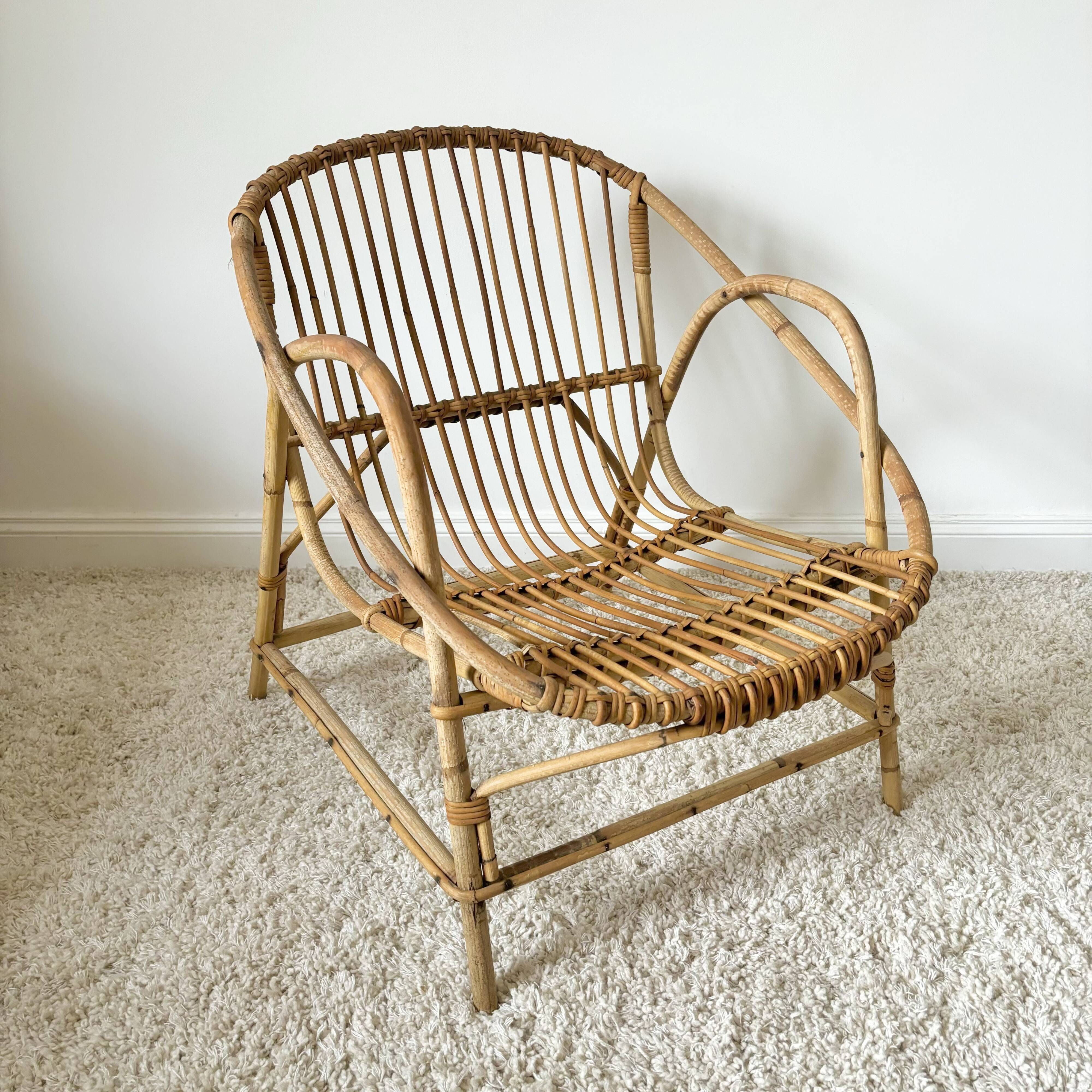 Rattan shell armchair