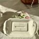 Beurrier vintage faïence peinte à la main et motifs barbotine roses et radis signé FG