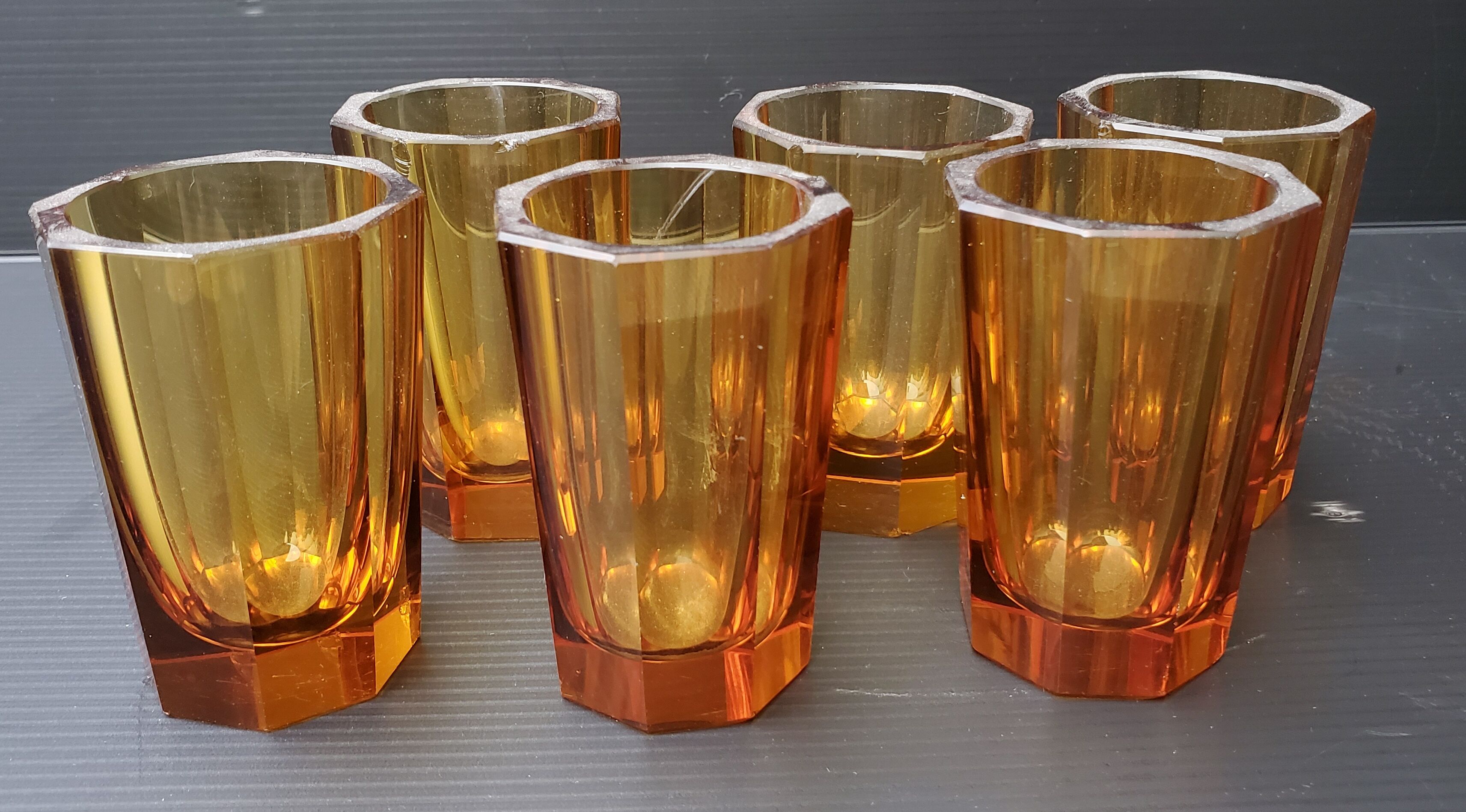 6 amber shot glasses