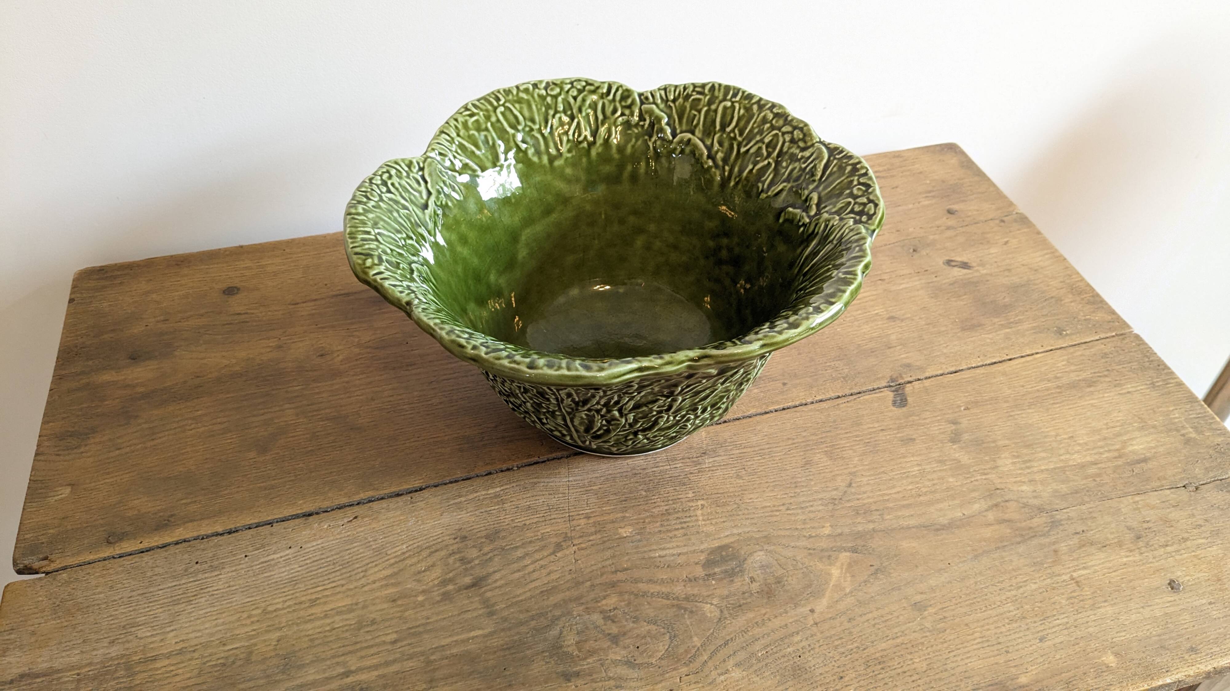 Saladier vintage chou vert en barbotine