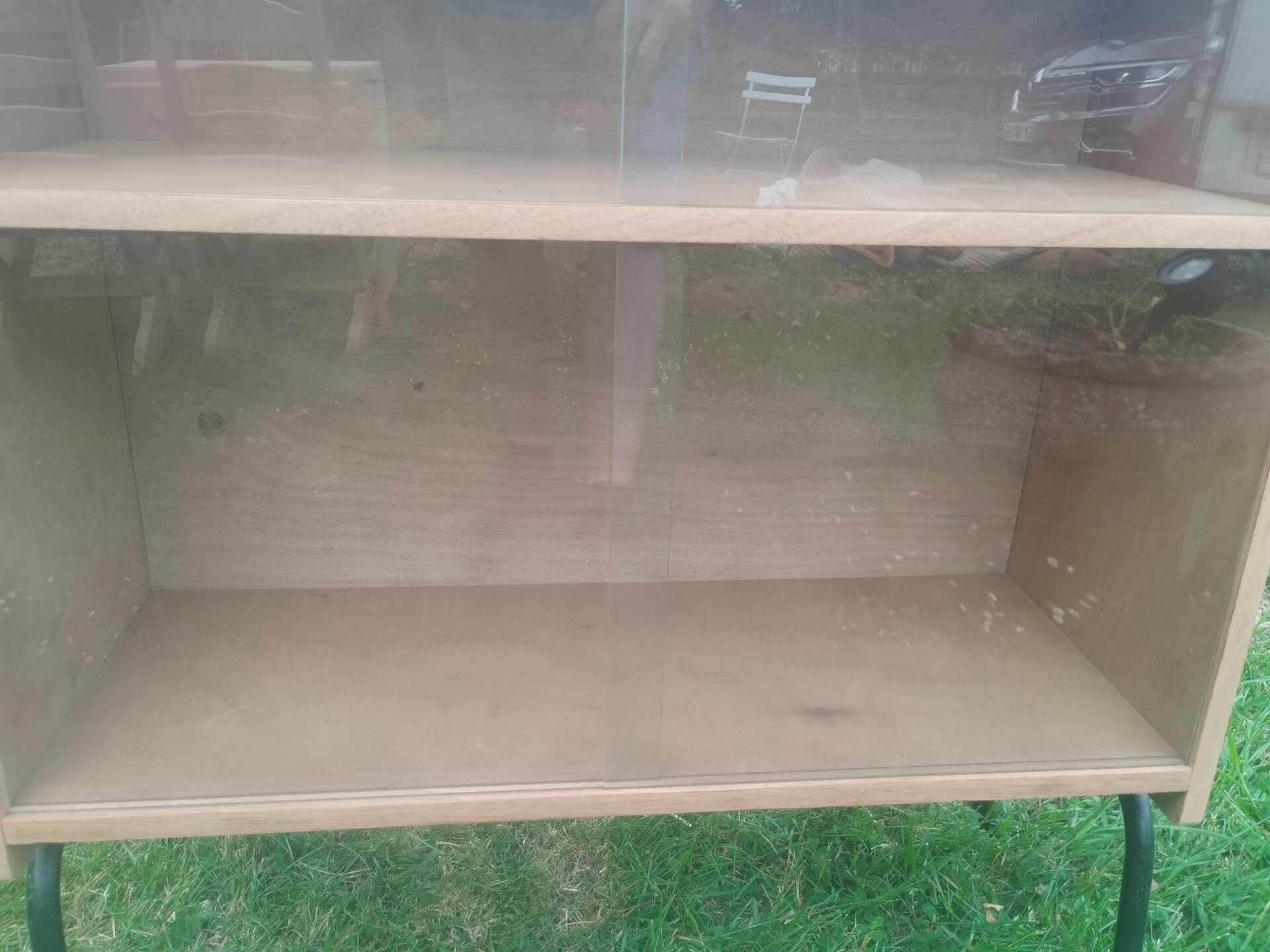 Vintage antique display shelf with Scandinavian tapered legs.