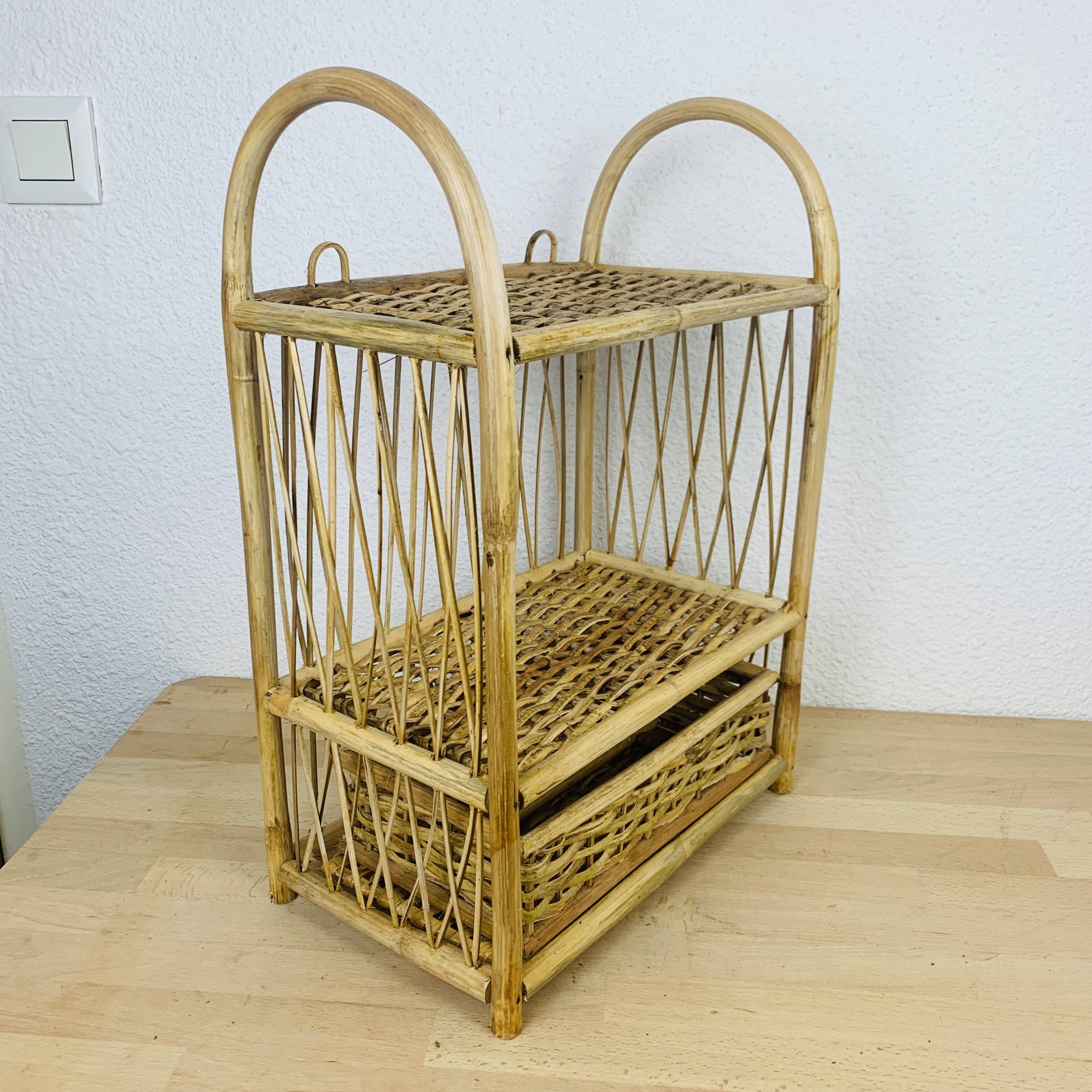 Vintage rattan wall shelf