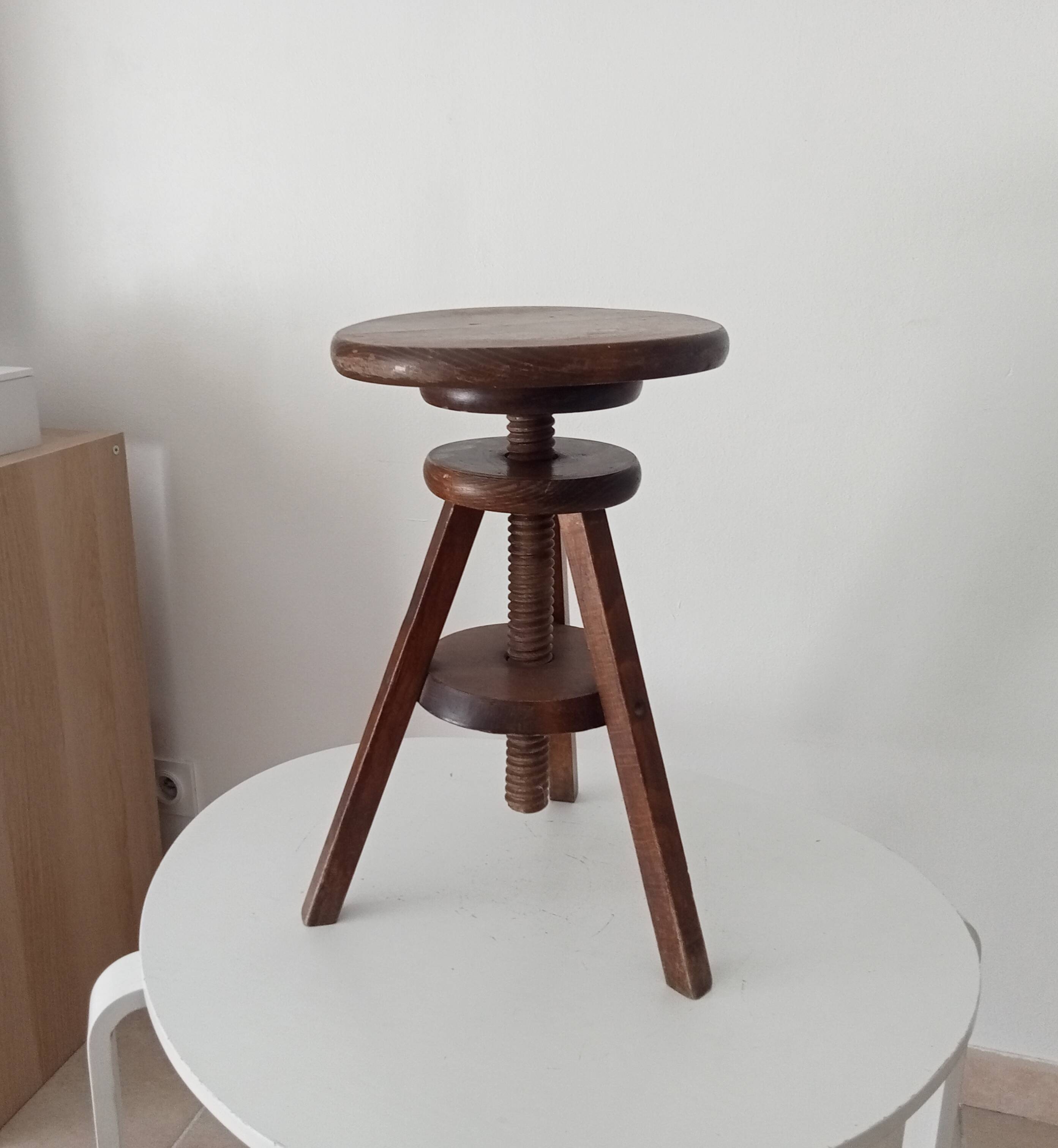 Tabouret de peintre vintage en bois massif