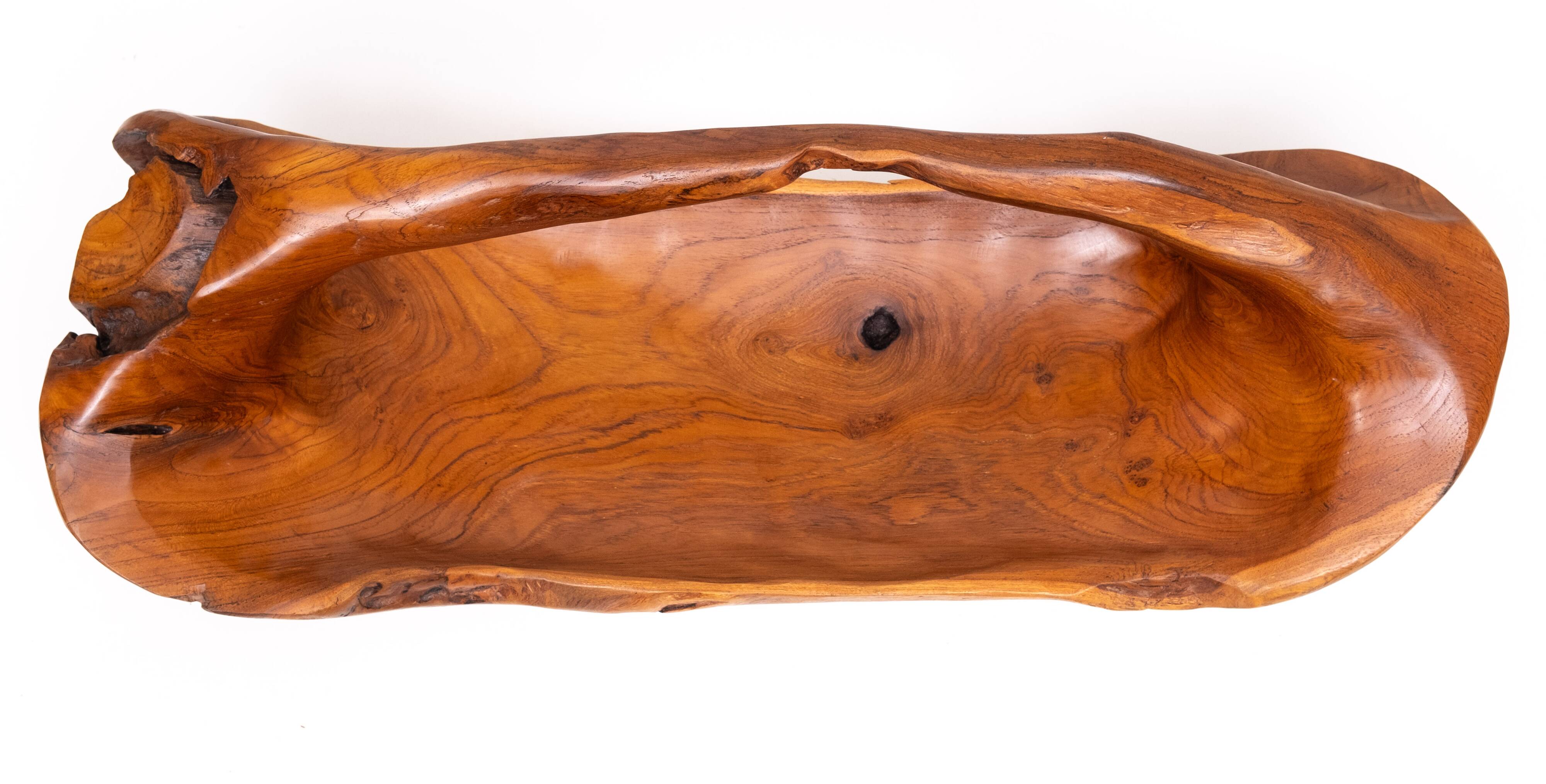 Large Carved Olive Wood Fruit basket 1970s