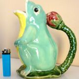 Frog pitcher, glazed ceramic, slipware, signed Athezza Franca