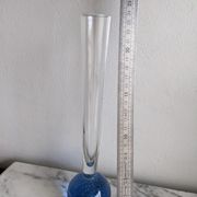 Vintage fine soliflore glass vase with blue ball in murano bubble glass at the base