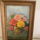 Painting on framed wood panel the bouquet of roses signed and vintage