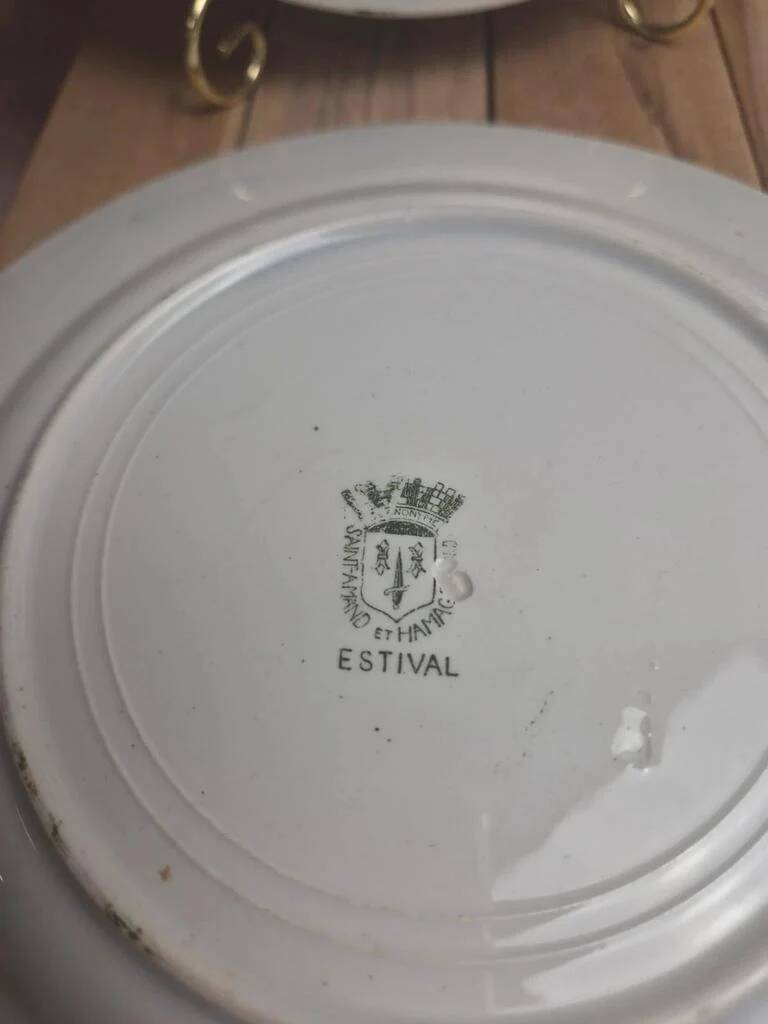 Beautiful set of 4 antique ironstone plates from Saint-Amand and Hamages, Estival model.