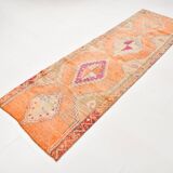 Pumpkin Orange & Pink Vintage Runner Rug, Anatolian Turkish Flatweave