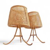 Mid-Century Bamboo and Cane Pair of Large Table Lamps By Louis Sognot, 1970s