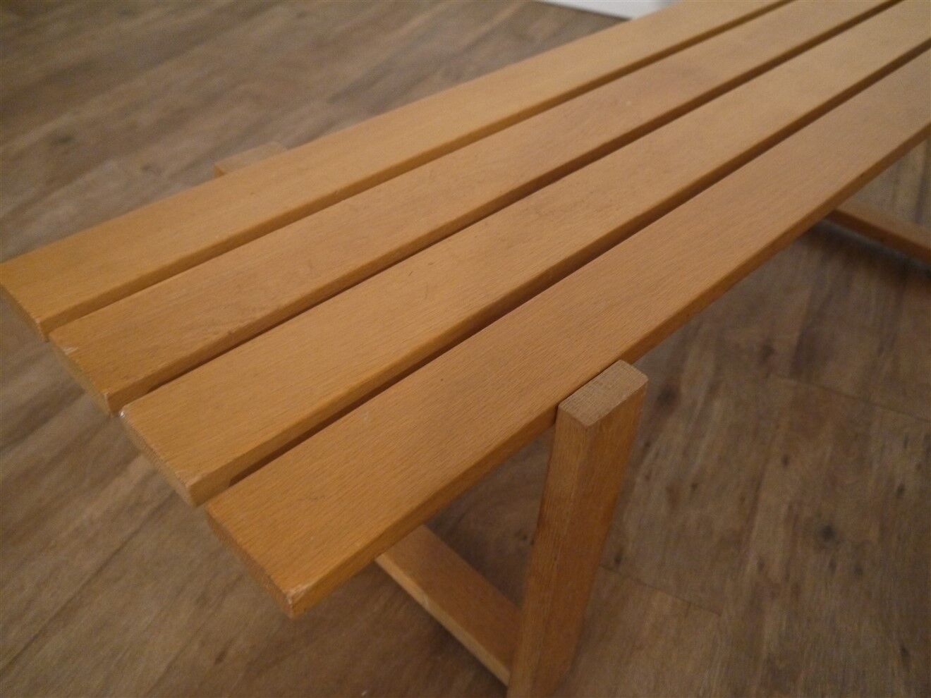 Vintage wooden slat bench 1970