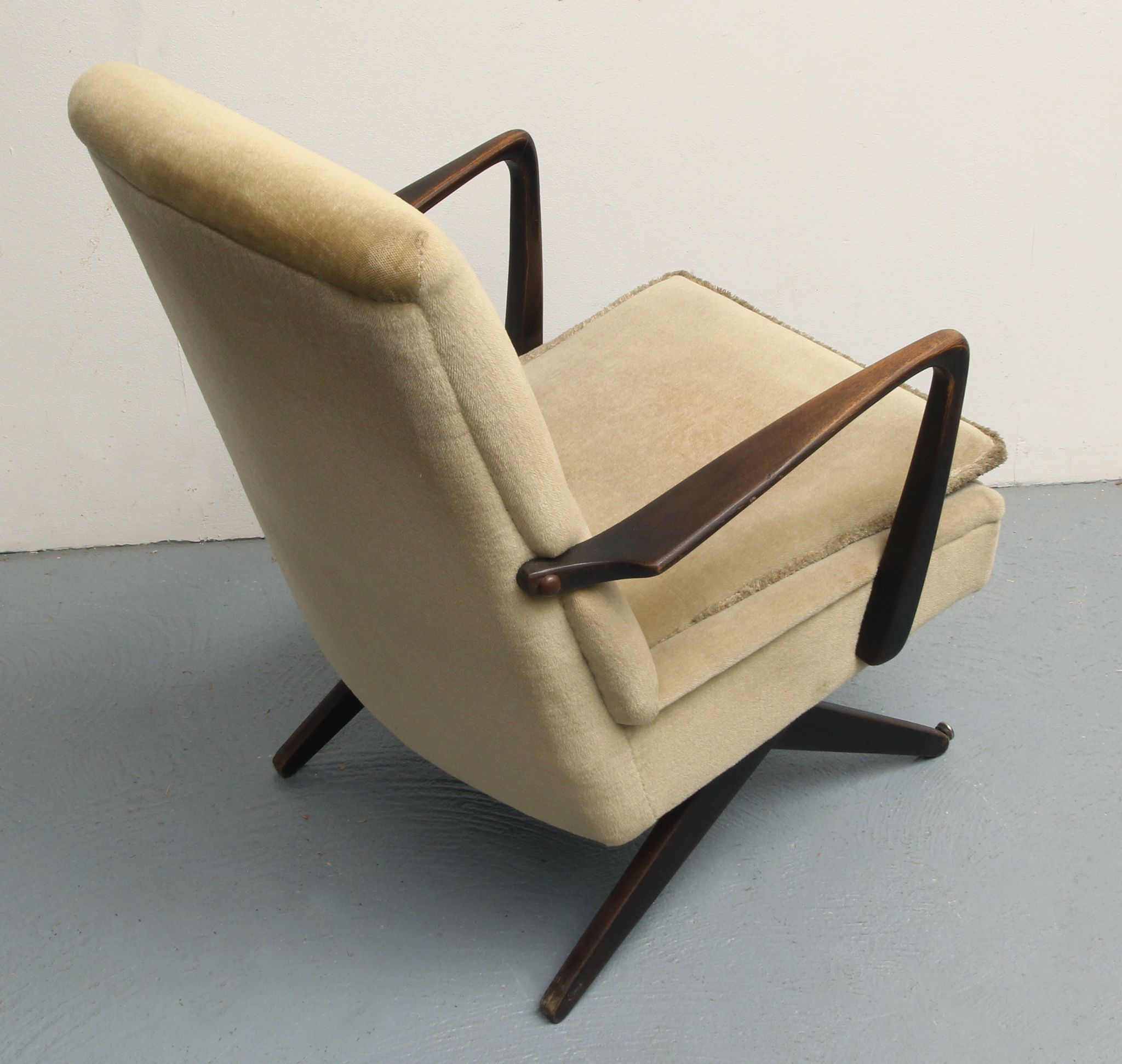 1950s scissor armchair in velvet