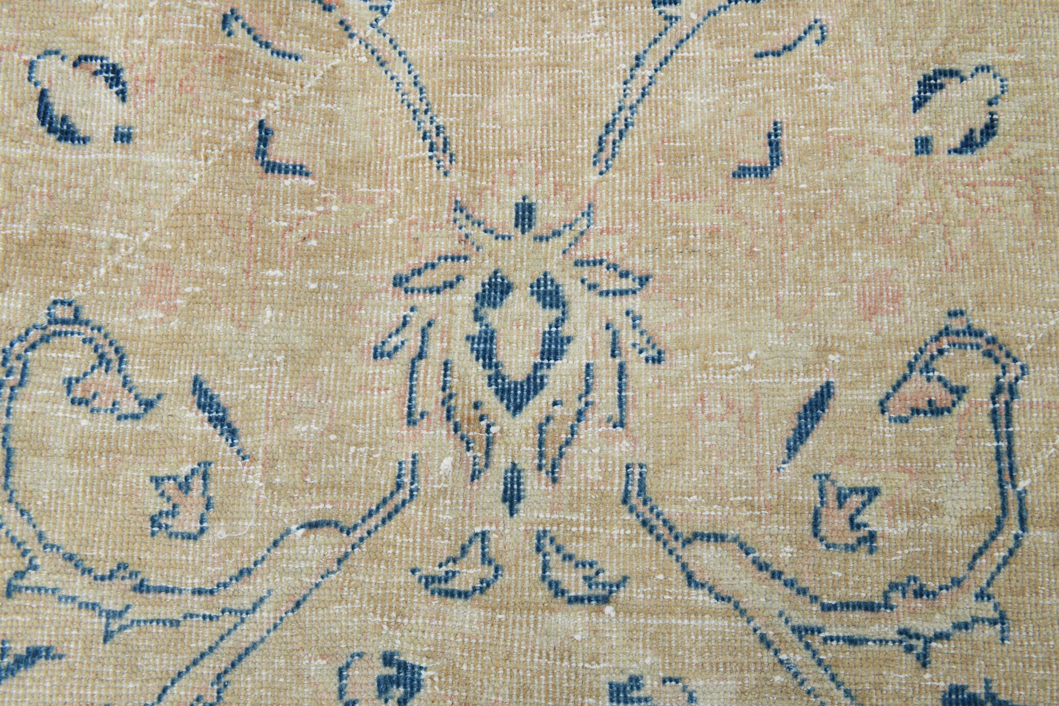 Tapis persan vintage beige et bleu à médaillon floral, 300x393 cm