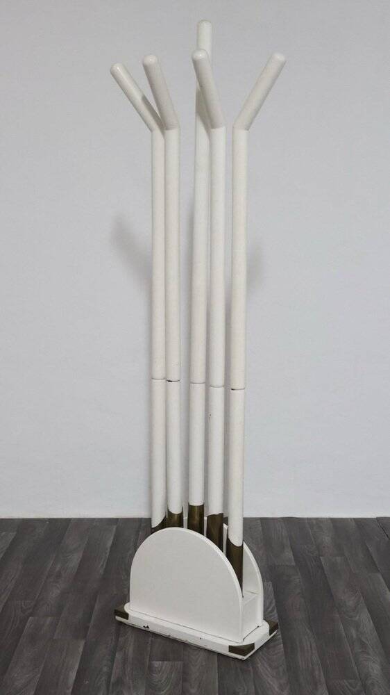 Vintage Postmodern Wood and Brass Coat Rack, 1980s