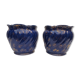 Pair of cache-old pots in midnight blue and gold ceramic
