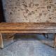 Antique French pine dining table, large farmhouse table on wheels, 19th century.