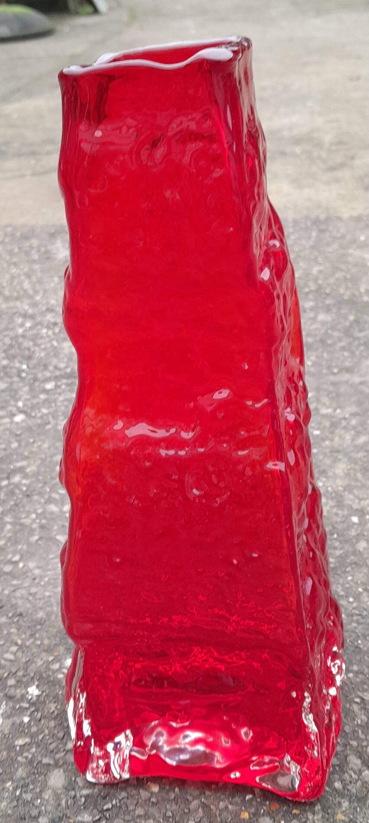 vintage brutalist red glass vase
