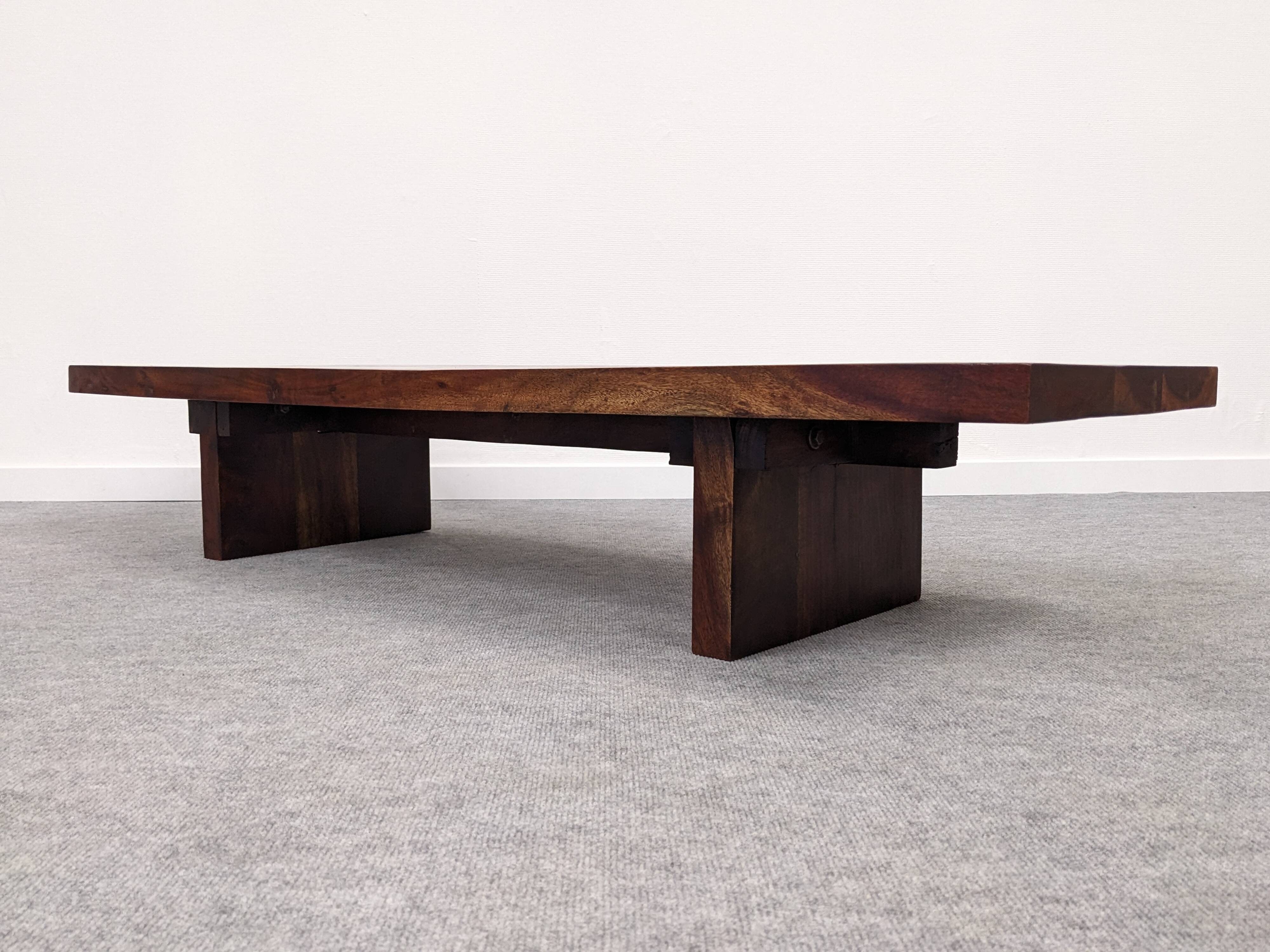 Brutalist coffee table in solid teak