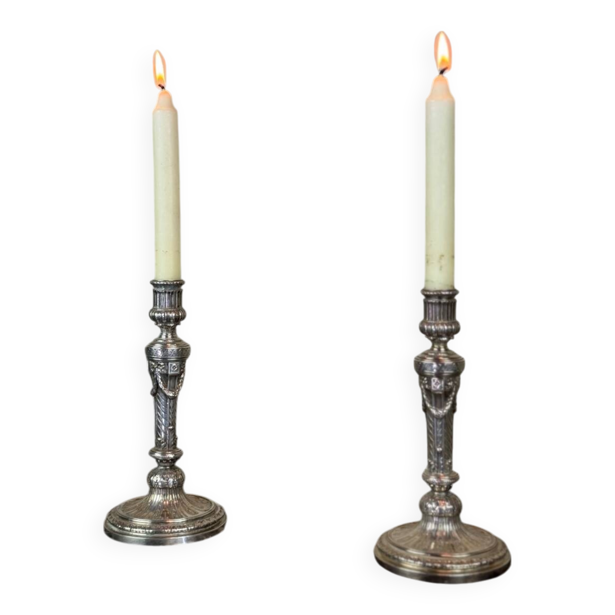Pair of Louis XVI Style Wolfers Candlesticks, Solid Silver, Hallmarked