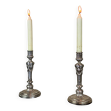 Paire De Bougeoirs De Wolfers De Style Louis XVI, Argent Massif Poinçon Du