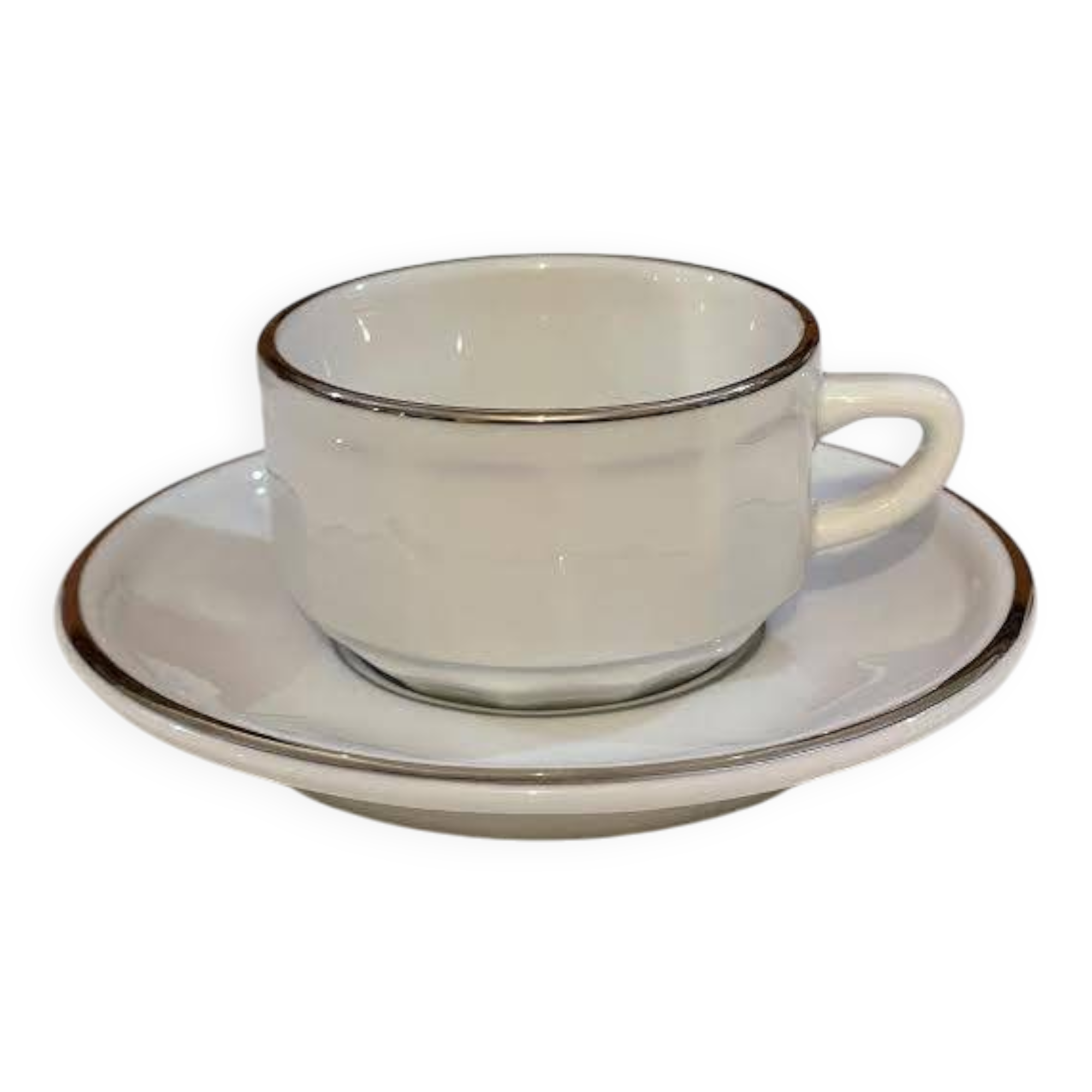 Four porcelain "bistro" cups and saucers