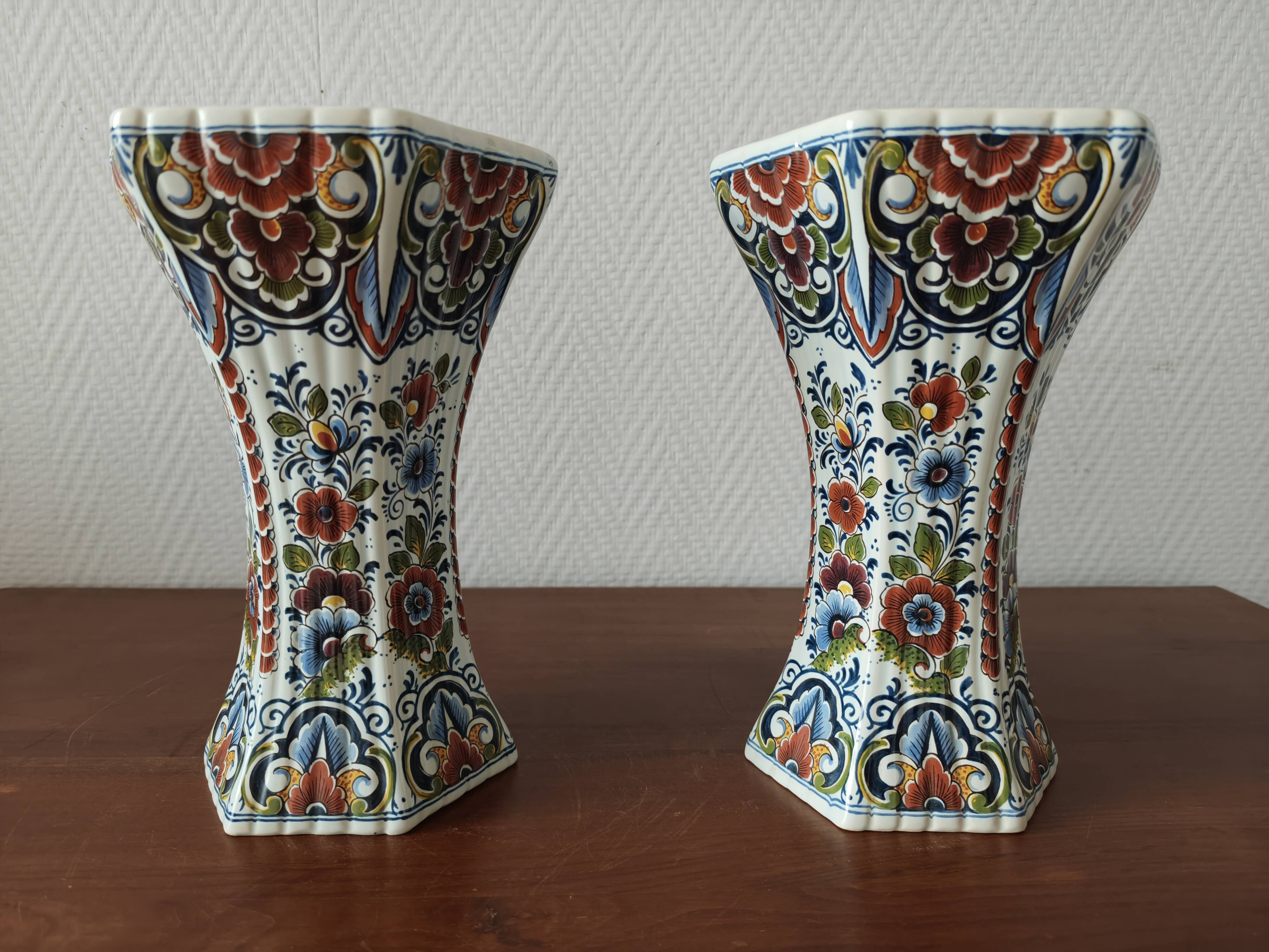 Pair of polychrome Delft earthenware vases, Holland, 1960s