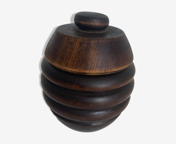Pot à tabac vintage 1930 en teck sculpté