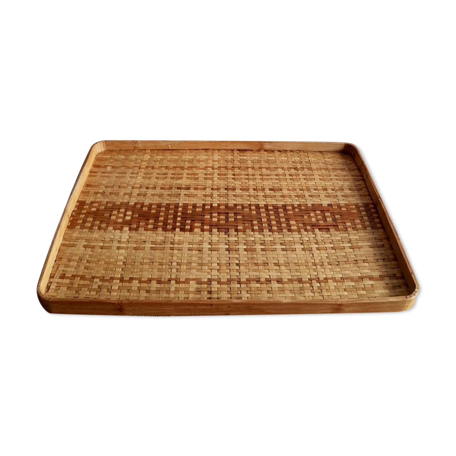 Rectangular braided bamboo top - vintage