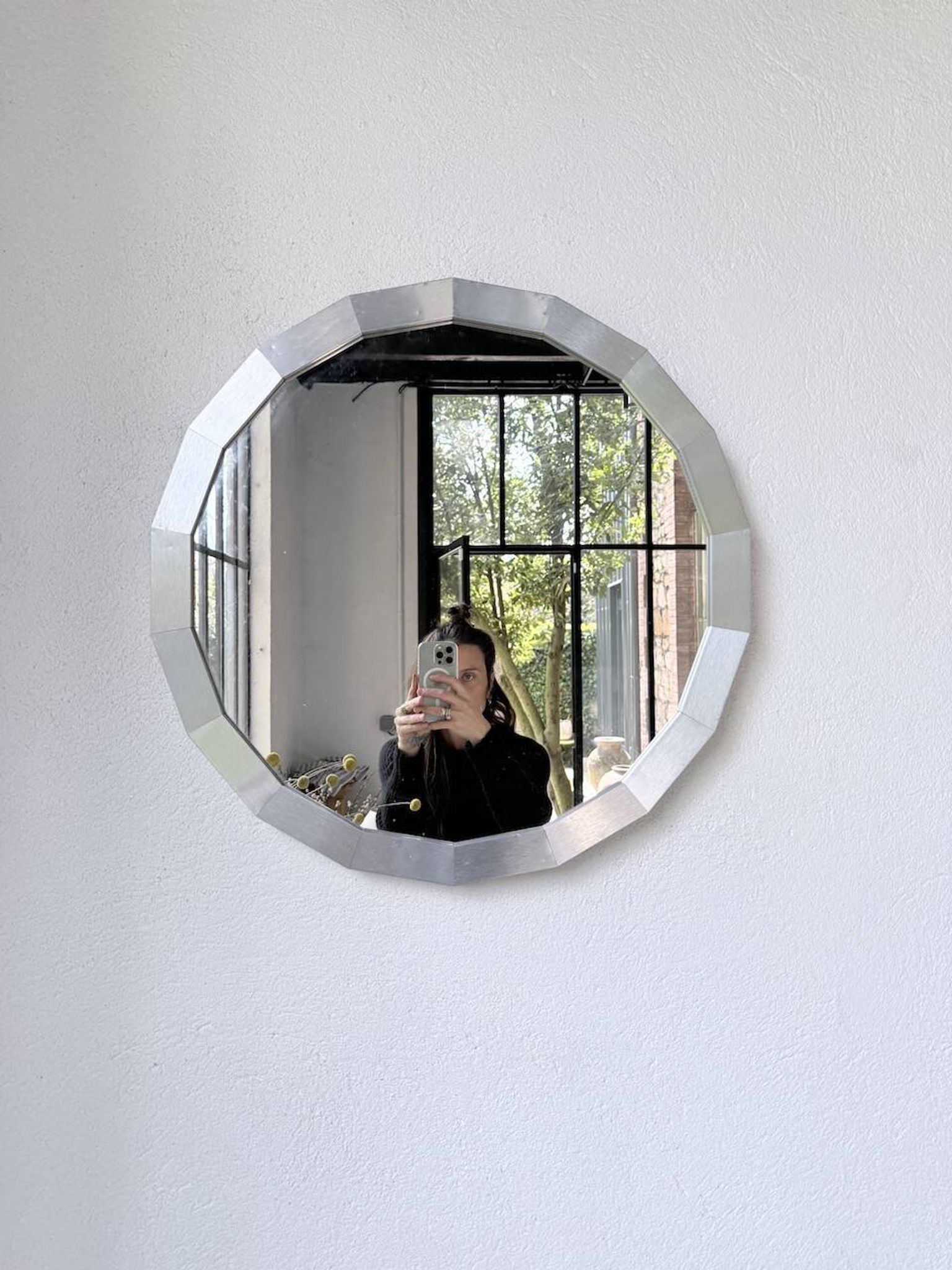 Miroir hexagonal métal brossé 1970