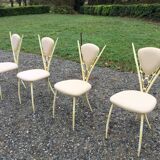 4 vintage chairs in tubular metal lacquered white yellow.