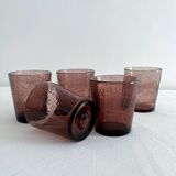 5 gobelets à eau en verre bullé violet vintage